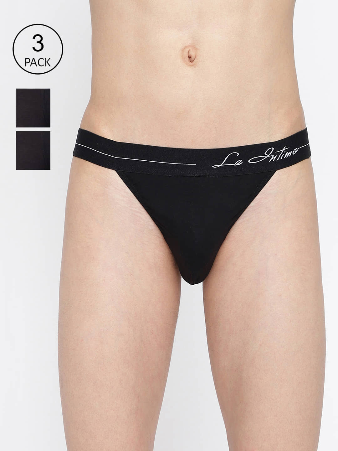 La Intimo Pack of 3 Cotton Thongs For Men's ( Black )