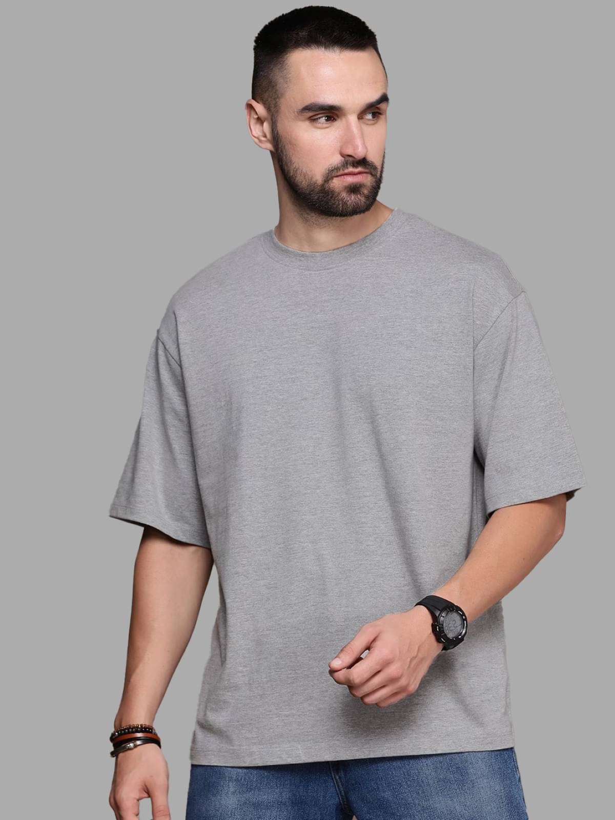 Leotude Pack of 1 Cotton Blend Oversized Fit Men's T-Shirt ( Grey ) Leotude Pack of 1 Cotton Blend Oversized Fit Men's T-Shirt ( Grey )