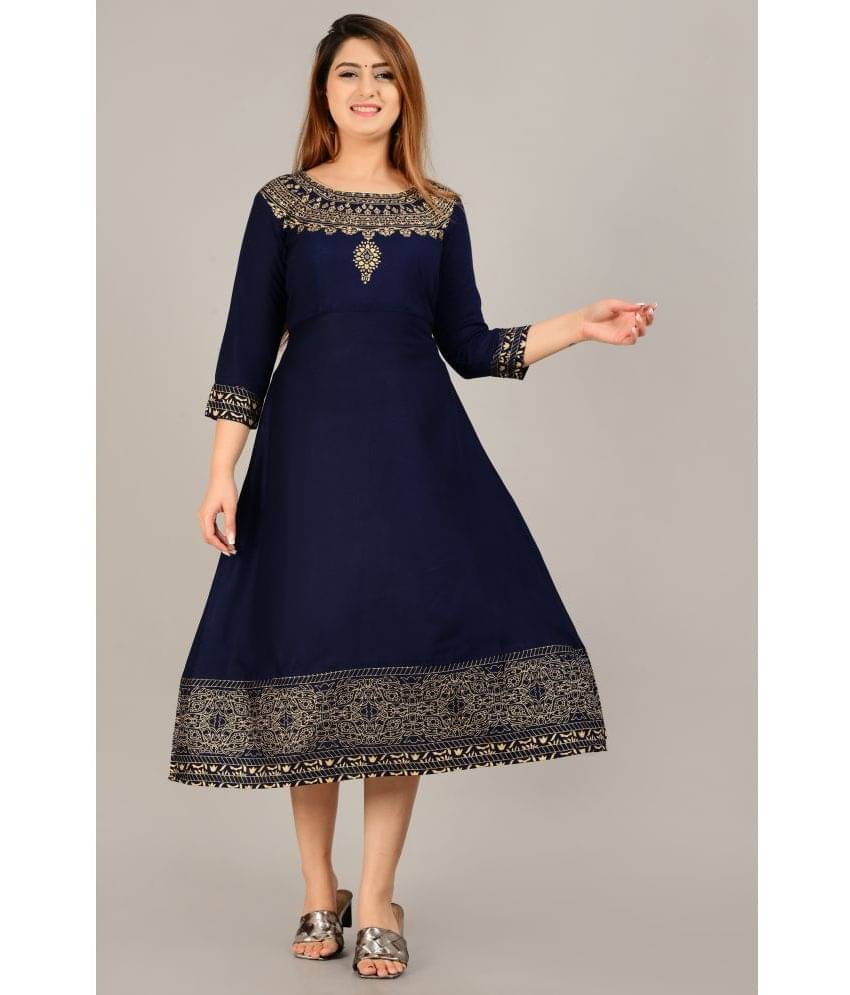NUPITAL Rayon Printed Flared Women's Kurti with Dupatta - Blue ( Pack of 1 ) NUPITAL Rayon Printed Flared Women's Kurti with Dupatta - Blue ( Pack of 1 )