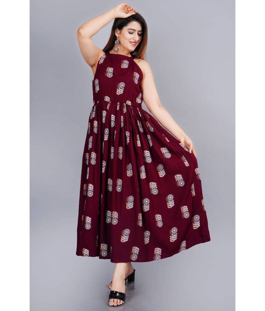 NUPITAL Rayon Printed Flared Women's Kurti - Maroon ( Pack of 1 ) NUPITAL Rayon Printed Flared Women's Kurti - Maroon ( Pack of 1 )