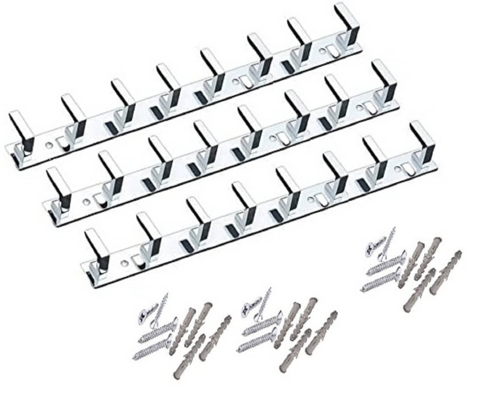 ONJECX Stainless Steel & Aluminium Premium Heavy Quality - 8 PIN L Save Cloth Hanger Bathroom Wall Door Hooks with 12 Screw and 12 Grip (Pack of 3 pcs) LHS08S3