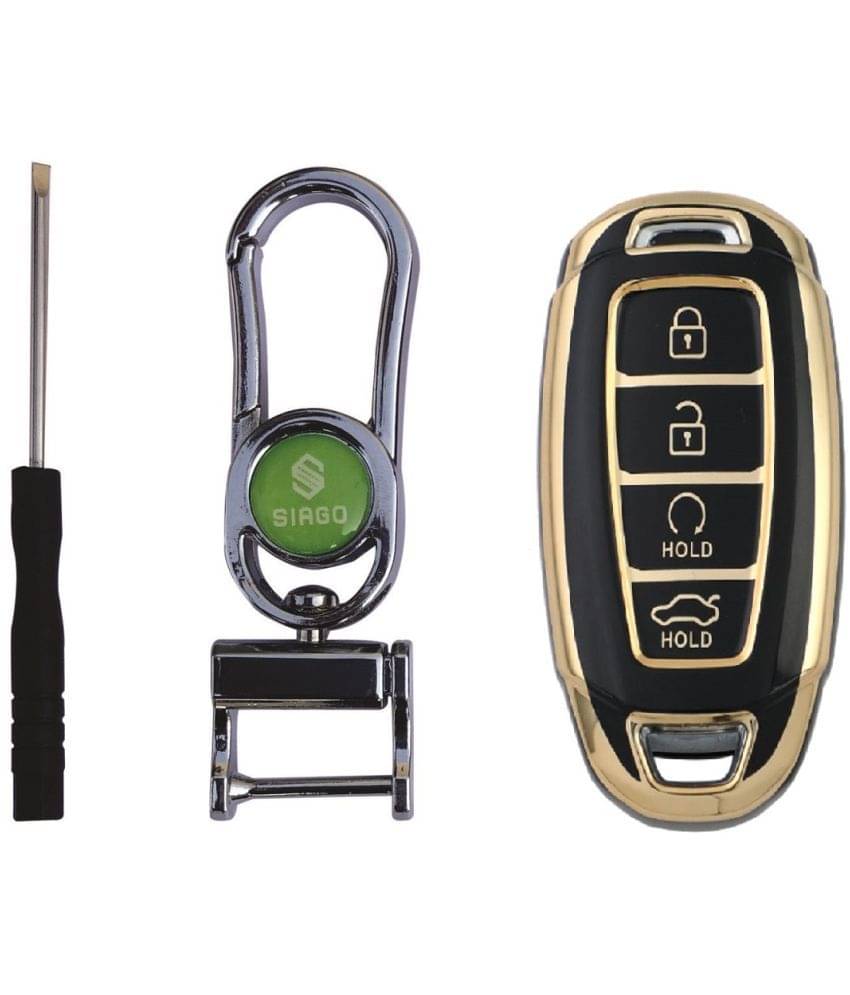     			SIAGO TPU Key Cover Compatible with Hyundai Verna 2023 Car 4 Button Key Cover with Key Chain