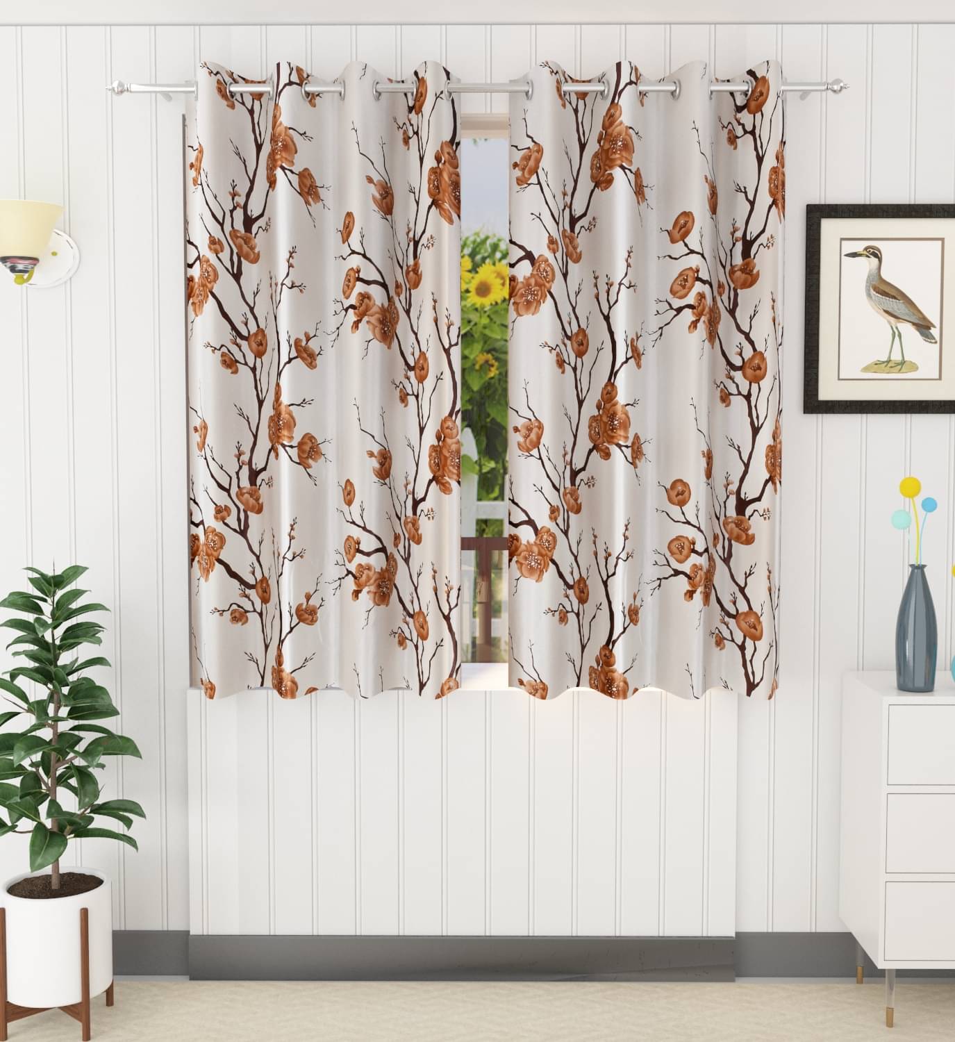     			Stella Creations Abstract Printed Room Darkening Eyelet Curtain 5 ft ( Pack of 2 ) - Brown