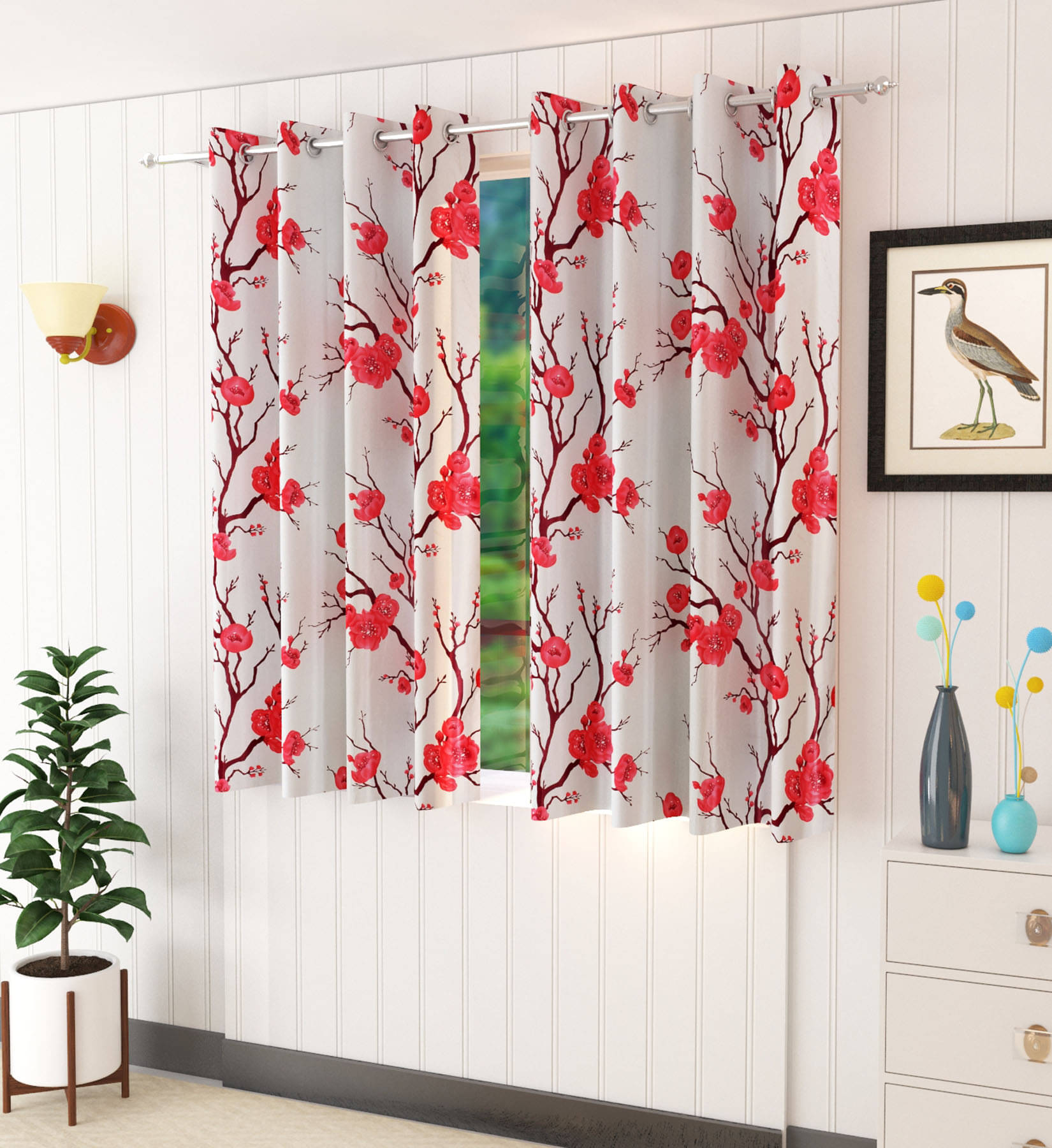 Stella Creations Abstract Printed Room Darkening Eyelet Curtain 5 ft ( Pack of 2 ) - Maroon Stella Creations Abstract Printed Room Darkening Eyelet Curtain 5 ft ( Pack of 2 ) - Maroon