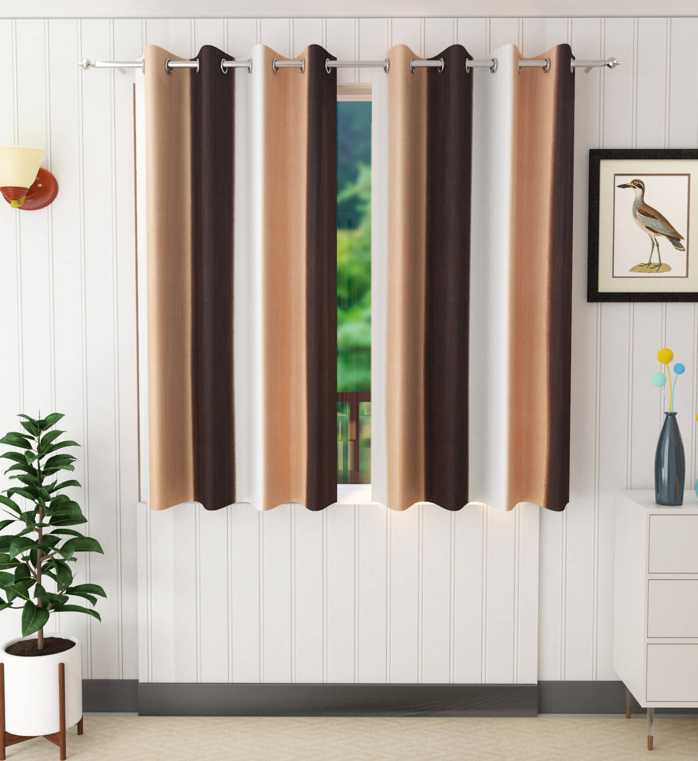     			Stella Creations Abstract Printed Room Darkening Eyelet Curtain 5 ft ( Pack of 2 ) - Cream