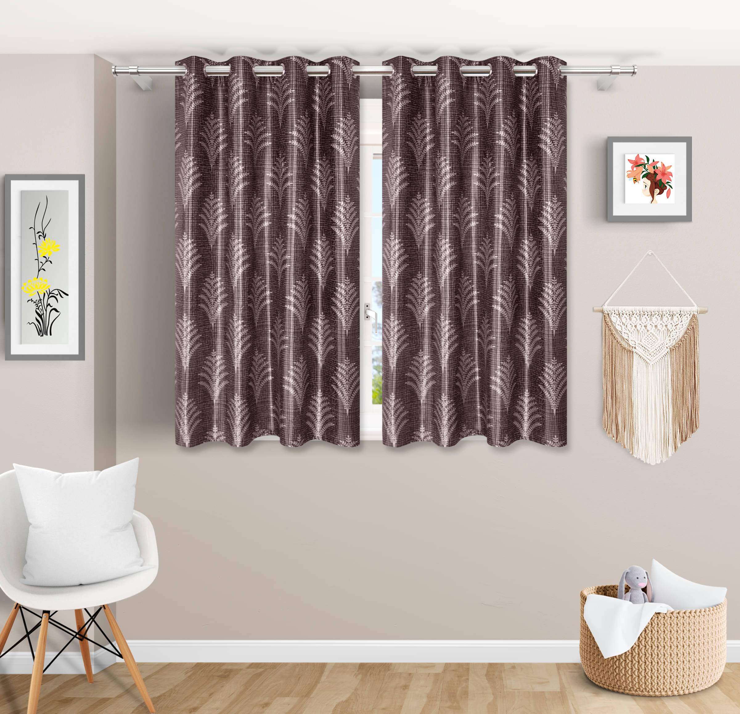     			Stella Creations Abstract Printed Room Darkening Eyelet Curtain 5 ft ( Pack of 2 ) - Brown