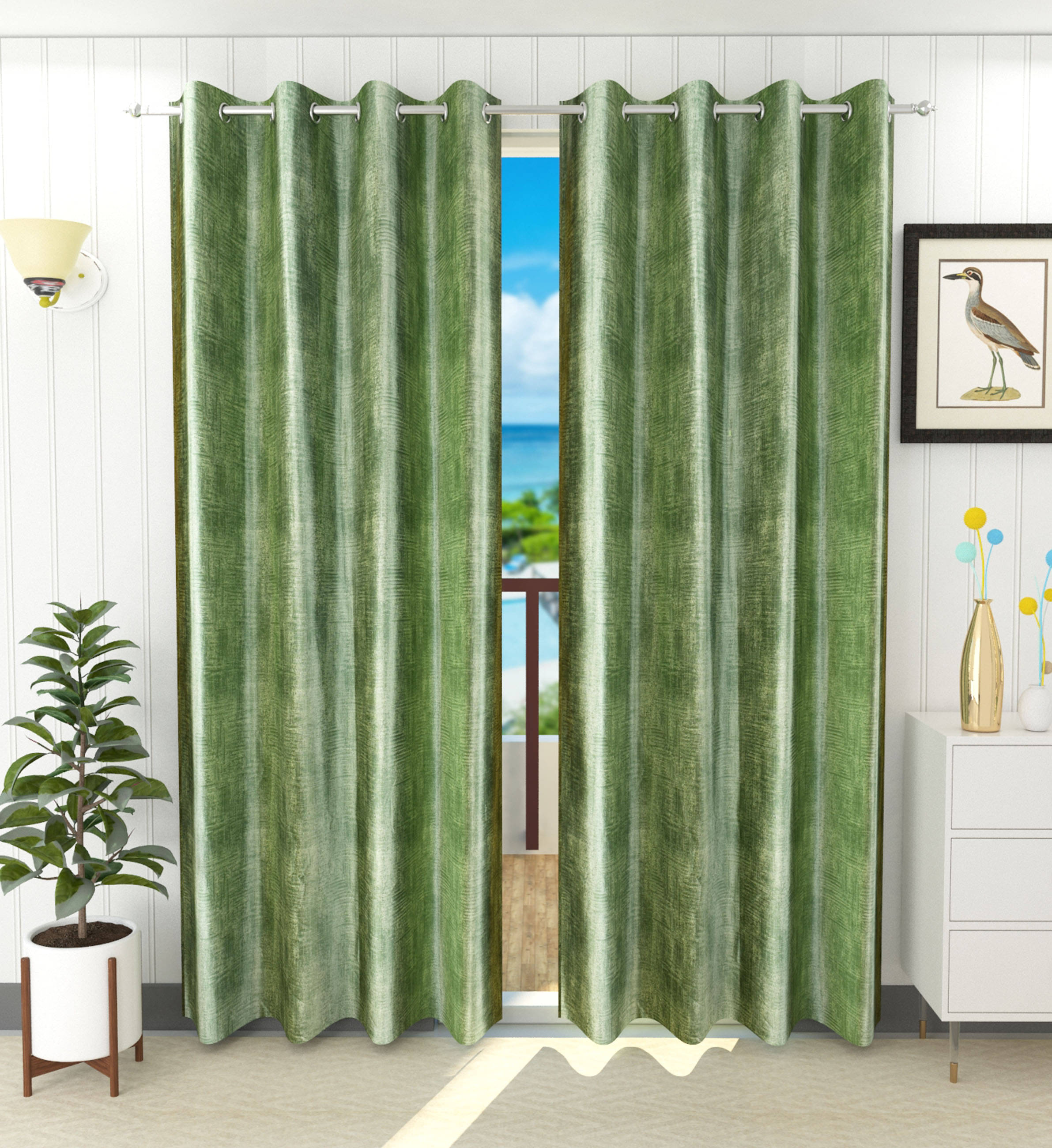     			Stella Creations Abstract Printed Room Darkening Eyelet Curtain 7 ft ( Pack of 2 ) - Green