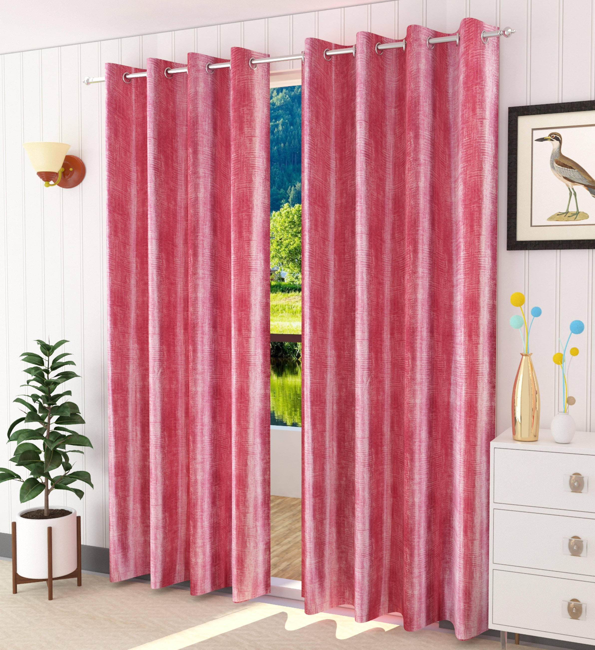 Stella Creations Abstract Printed Room Darkening Eyelet Curtain 7 ft ( Pack of 2 ) - Maroon Stella Creations Abstract Printed Room Darkening Eyelet Curtain 7 ft ( Pack of 2 ) - Maroon
