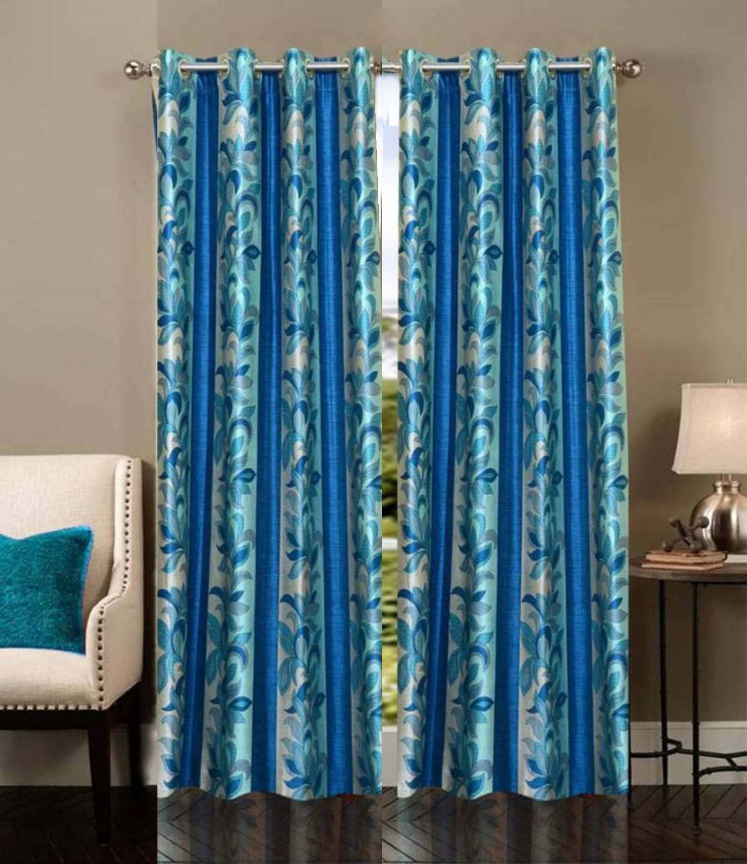 Stella Creations Floral Semi-Transparent Eyelet Curtain 9 ft ( Pack of 2 ) - Light Blue Stella Creations Floral Semi-Transparent Eyelet Curtain 9 ft ( Pack of 2 ) - Light Blue