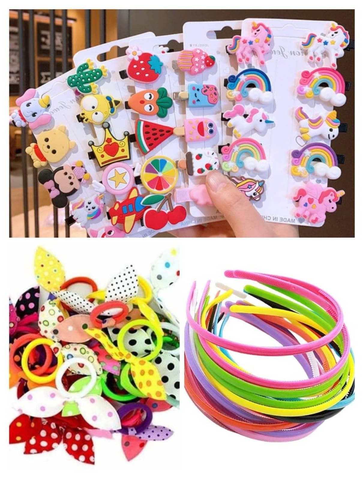 20 Pieces Stylish Hair Accessories Combo for Kids – Shiny Color Hair Bands | Cute Cartoon Mix Design Hair Clips | Bunny Ear Rubber Bands for Kids & Girls - Multicolor - Jewellery Sets | Buy online on ZillyBuy