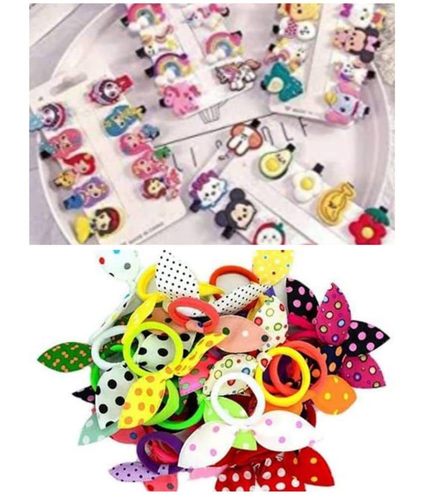 22 Pieces Stylish Hair Accessories Combo – Cartoon Hair Clips | Bunny Ear Rubber Hair Bands - Multicolor for Kids & Girls - Jewellery Sets | Buy online on ZillyBuy