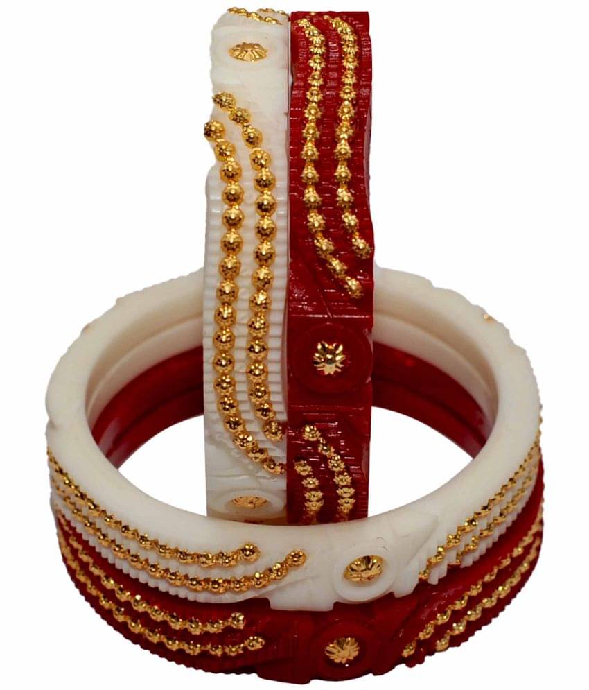    			Bovzen White Bangle ( Pack of 4 )