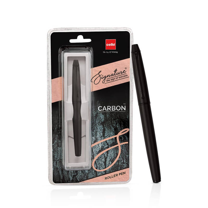     			Cello Signature Series Carbon Roller Pen Black Matt Finish Elegant Design Blue Ink, Pack of 2