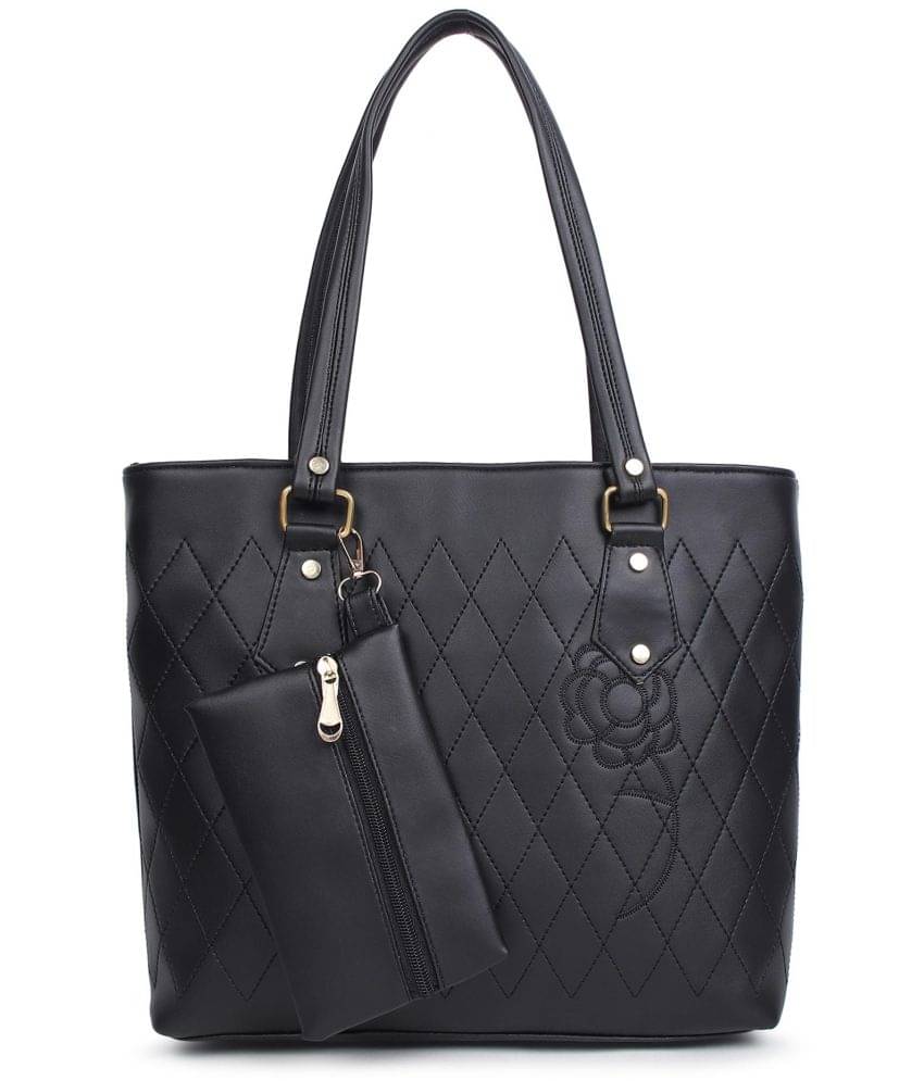     			Cherry Tree Black Faux Leather Tote Bag