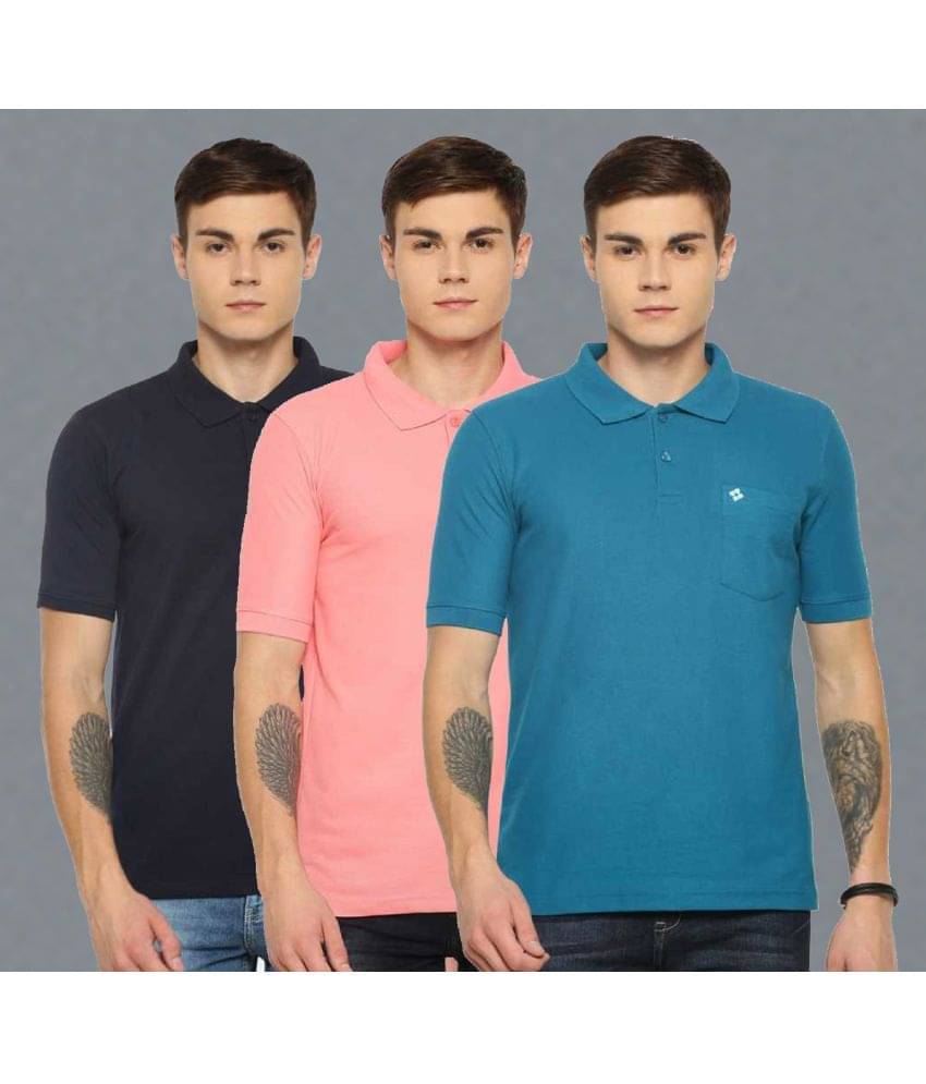     			Dollar Cotton Blend Regular Fit Solid Half Sleeves Men's Polo T Shirt - Multicolor ( Pack of 3 )