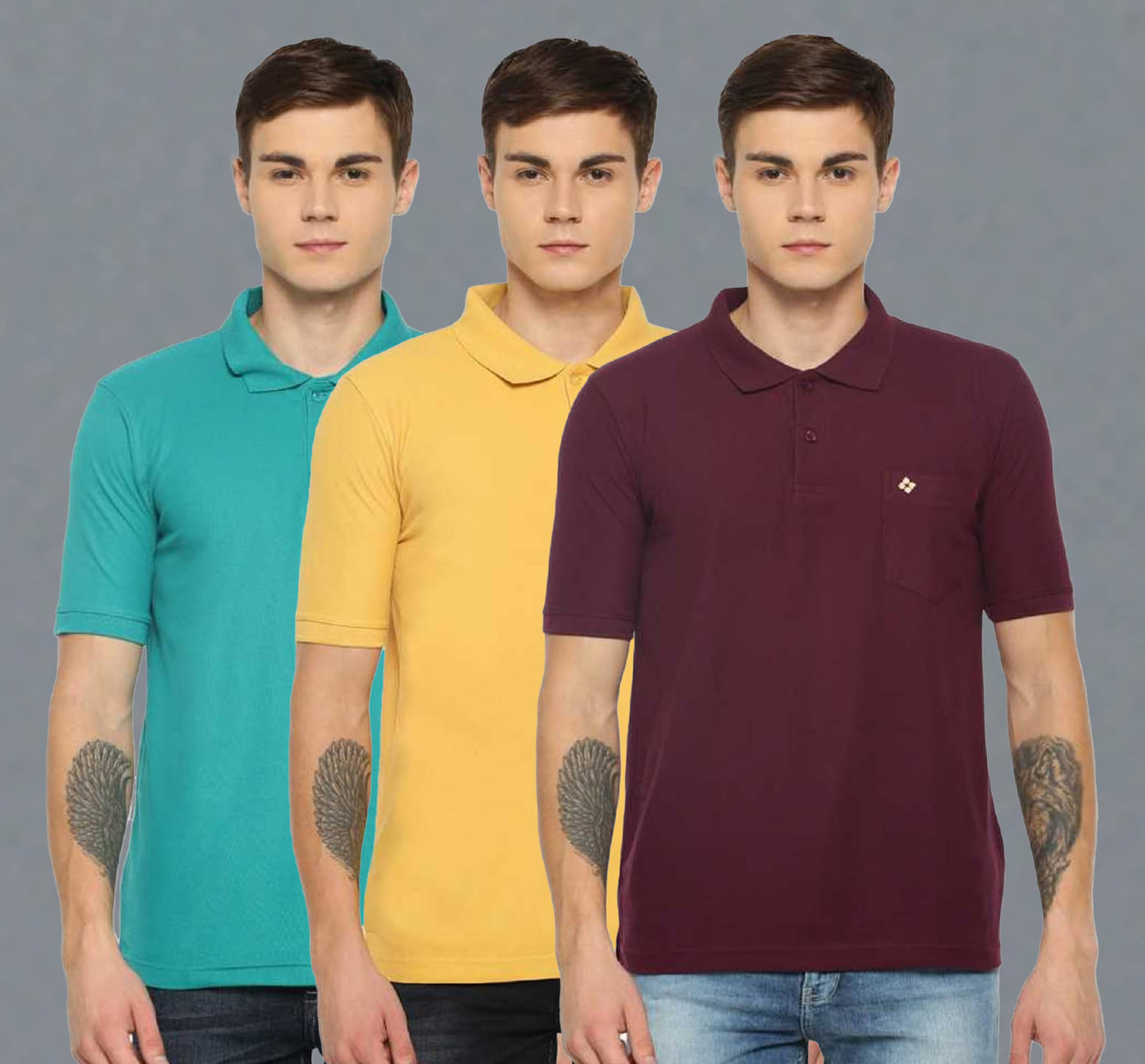 Dollar Cotton Blend Regular Fit Solid Half Sleeves Men's Polo T Shirt - Multicolor ( Pack of 3 )     			Dollar Cotton Blend Regular Fit Solid Half Sleeves Men's Polo T Shirt - Multicolor ( Pack of 3 )