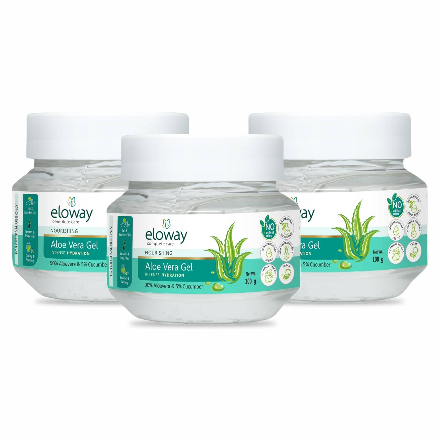     			Eloway AloeVera Transparent Gel | Aloe & Cucumber Extract, Soothes, Hydrates Skin, 100g, Pack of 3
