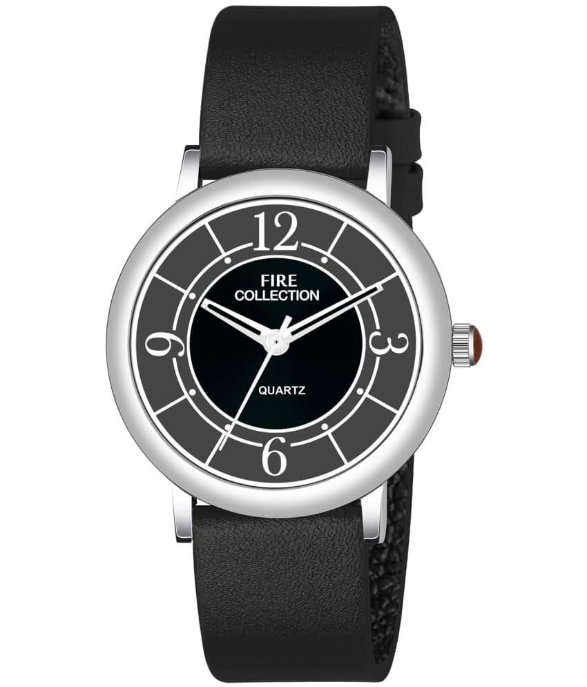 Fire Collection Black Leather Analog Womens Watch