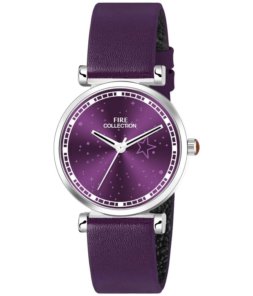     			Fire Collection Purple Leather Analog Womens Watch