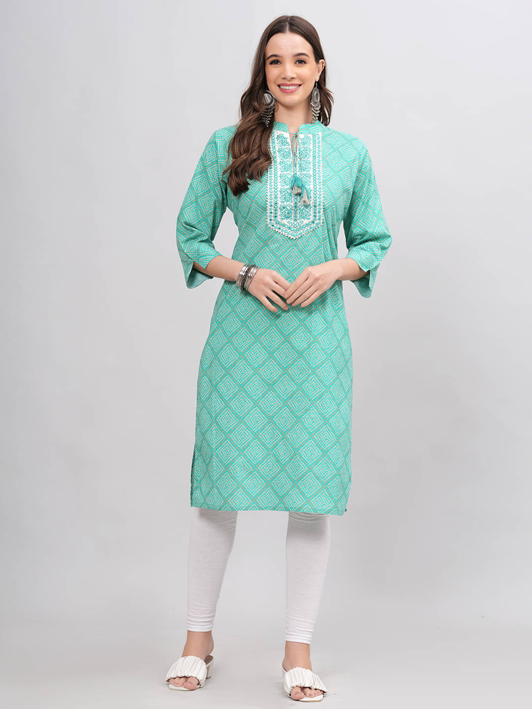     			HIGHLIGHT FASHION EXPORT Cotton Printed Straight Women's Kurti - Teal ( Pack of 1 )