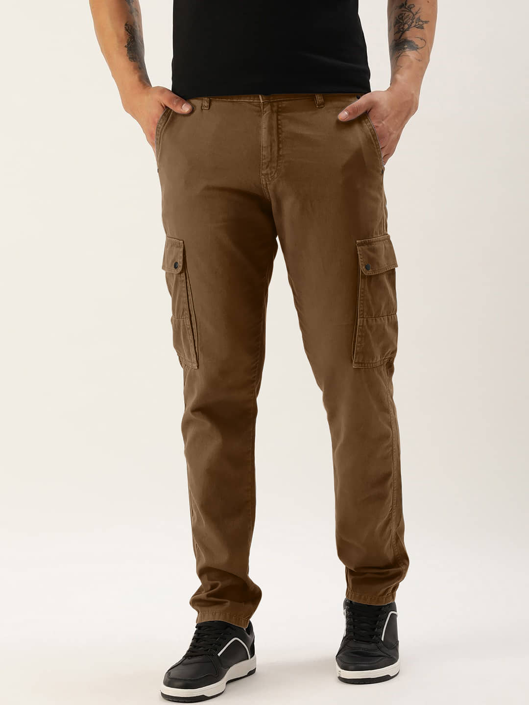 IVOC Men Slim Fit Mid-Rise Cotton Cargos Trousers - Trousers | Buy online on ZillyBuy