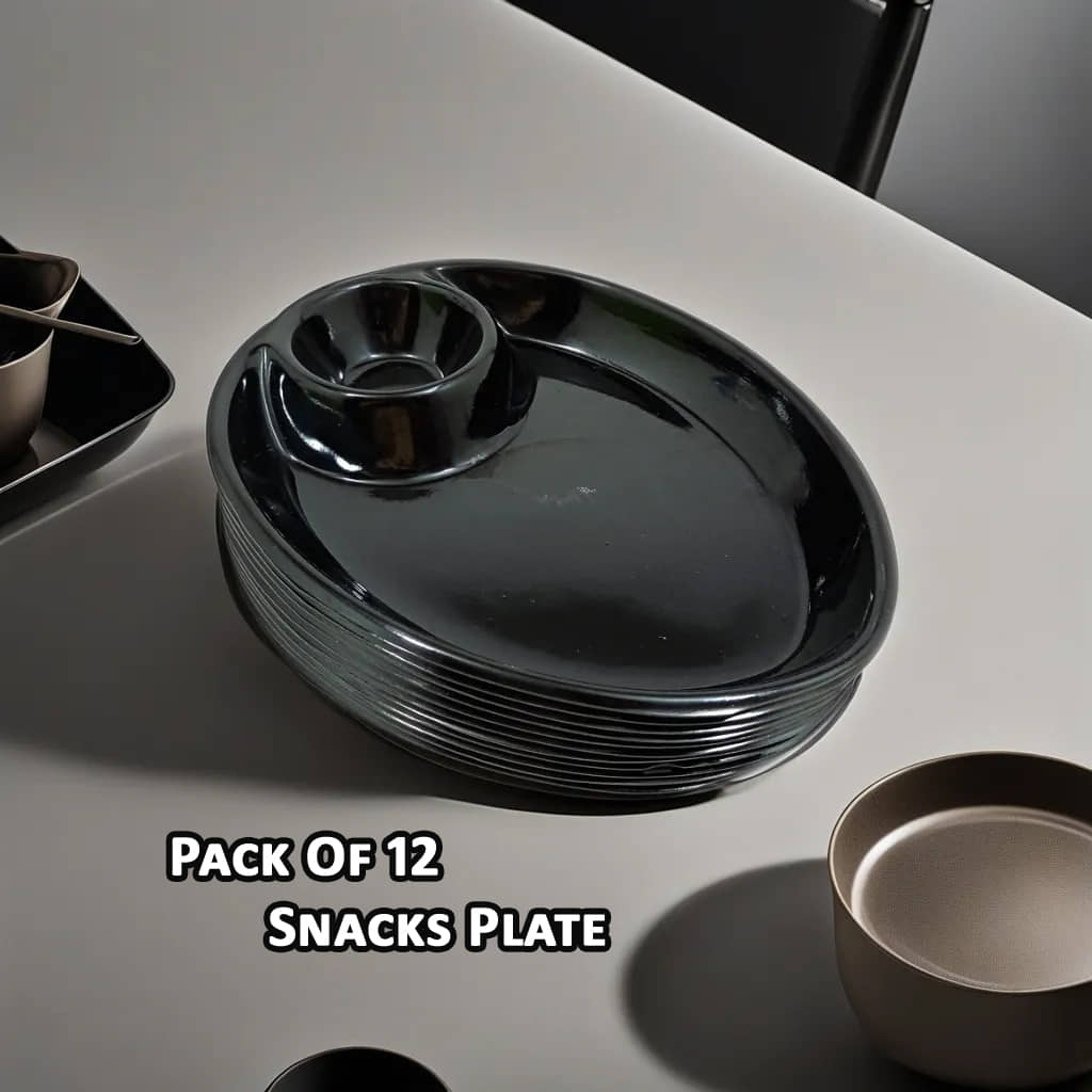 Inpro 12 Pcs Melamine Black Quarter Plate