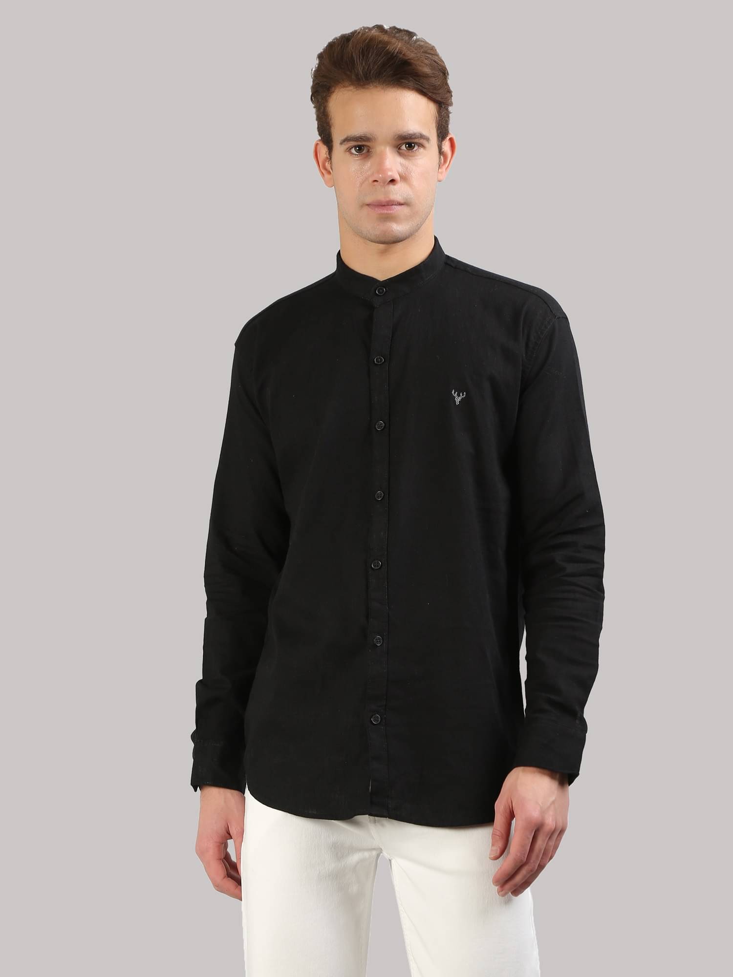     			JB JUST BLACK Black Linen Men's Shirt Style Kurta ( Pack of 1 )