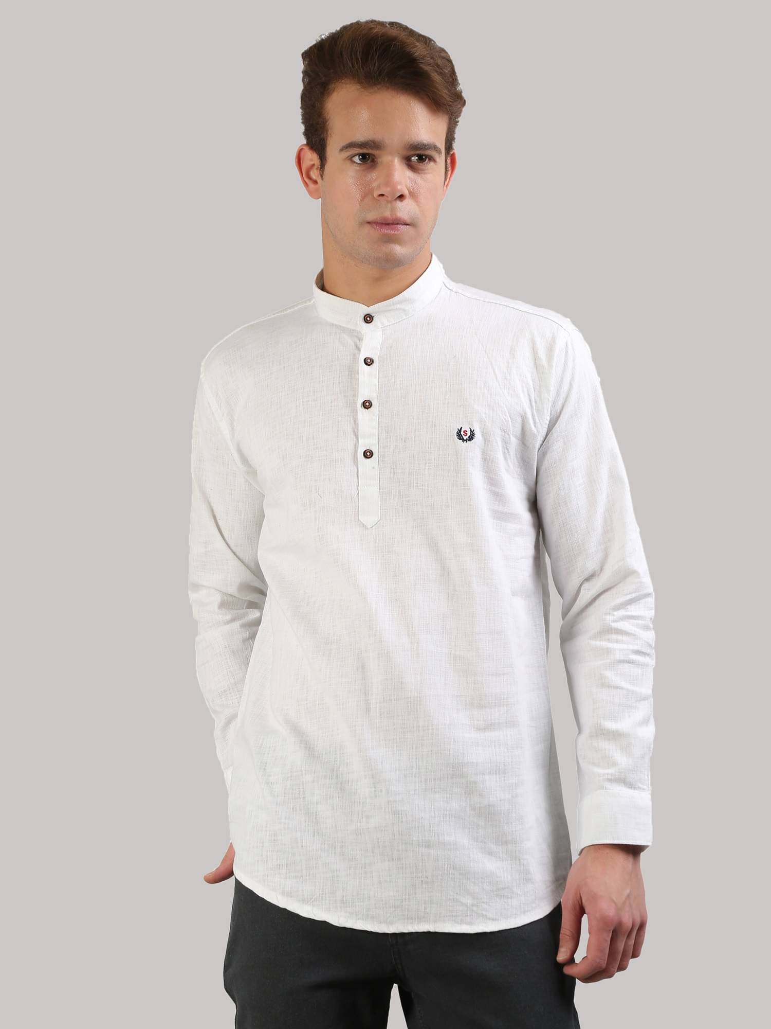     			JB JUST BLACK White Linen Men's Shirt Style Kurta ( Pack of 1 )