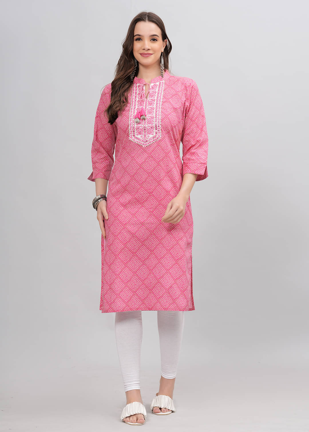 JC4U Cotton Embroidered Straight Women's Kurti - Pink ( Pack of 1 ) JC4U Cotton Embroidered Straight Women's Kurti - Pink ( Pack of 1 )