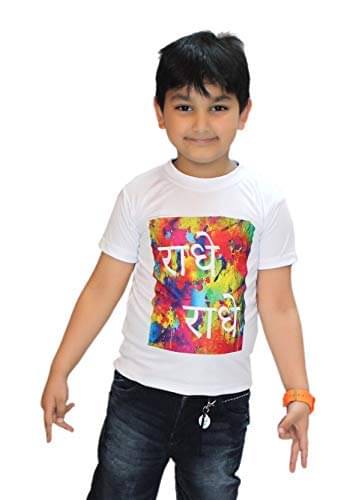 Kaku Fancy Dresses Printed White Holi T-Shirt Costume for Boys & Girls (Radhe_10-12 years) Kaku Fancy Dresses Printed White Holi T-Shirt Costume for Boys & Girls (Radhe_10-12 years)