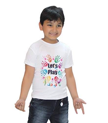     			Kaku Fancy Dresses Printed White Holi T-Shirt Costume for Boys & Girls (Let's Play_20-26 years)