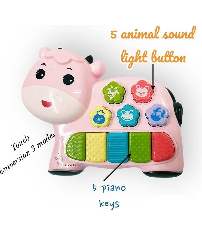 Kidsaholic Cow Musical Piano with 3 Modes, Flashing Lights & Wonderful Animal(Different) Sound Music (Free subscription of kids Educational worksheets)