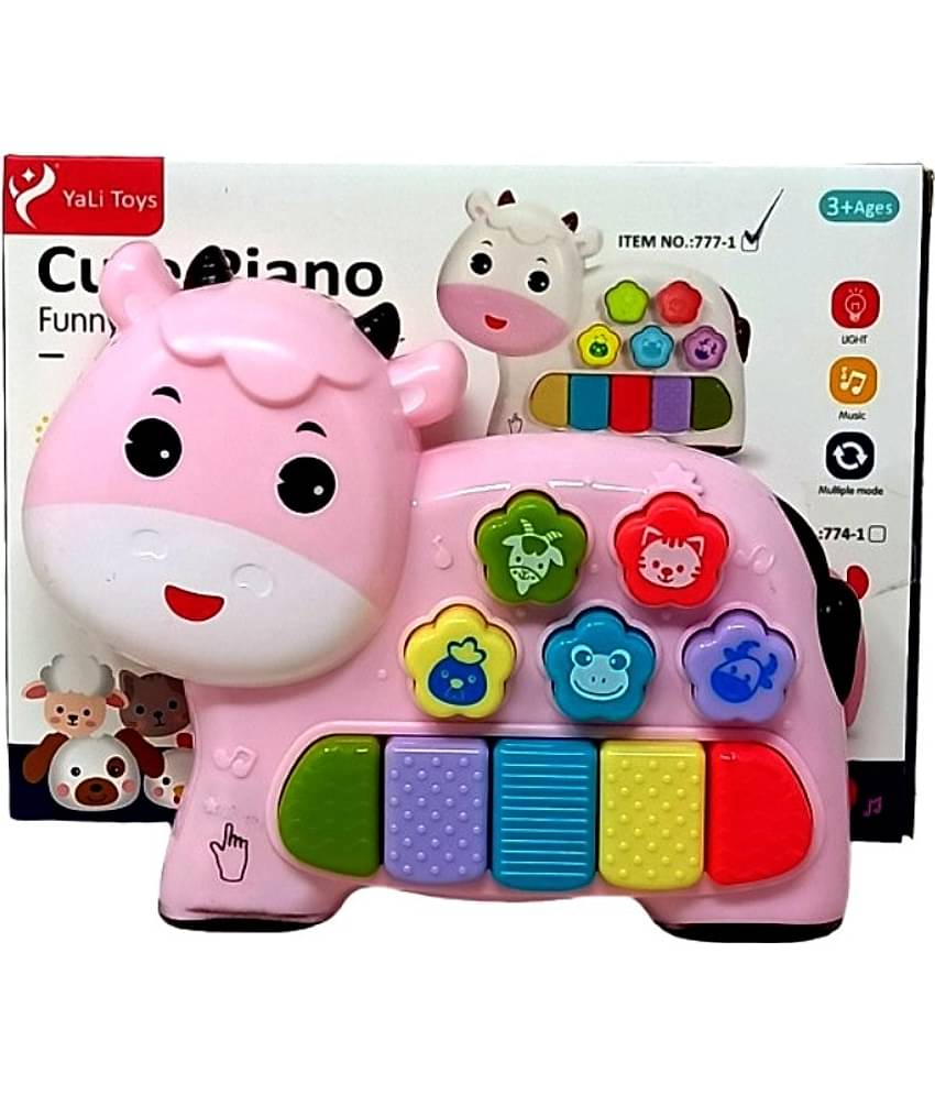 Kidsaholic Cow Musical Piano with 3 Modes, Flashing Lights & Wonderful Animal(Different) Sound Music (Free subscription of kids Educational worksheets)