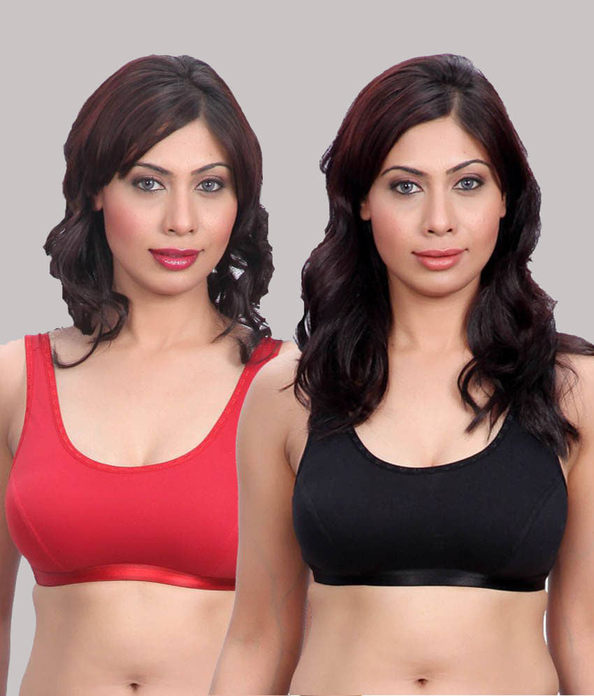 Kiran Enterprises Black Cotton Non Padded Women's Sports Bra ( Pack of 2 )