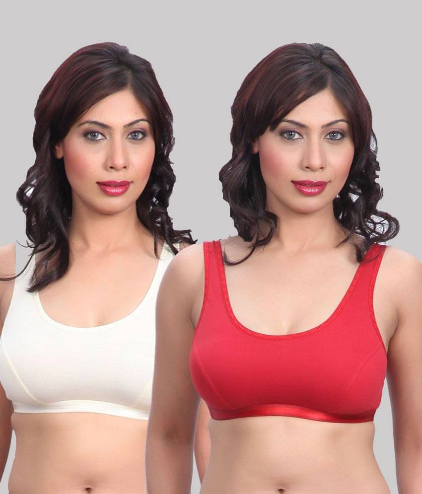 Kiran Enterprises Pack of 2 Cotton Non Padded Women's T-Shirt Bra ( Red ) Sport Bra Kiran Enterprises Pack of 2 Cotton Non Padded Women's T-Shirt Bra ( Red ) Sport Bra
