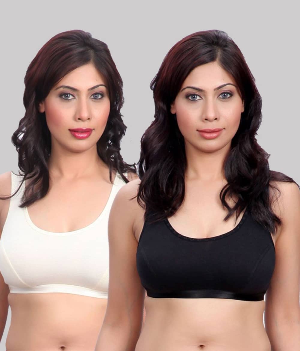 Kiran Enterprises White Cotton Non Padded Women's Sports Bra ( Pack of 2 )
