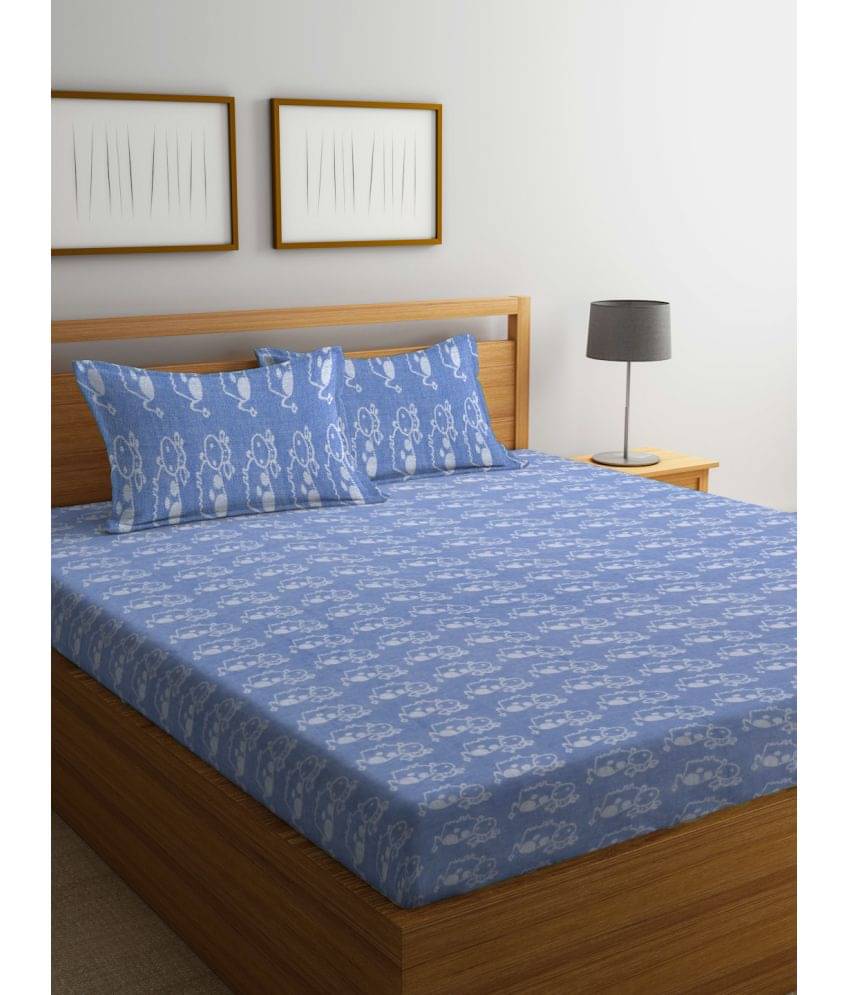 Klotthe Cotton Animal 1 Double King Size Bedsheet with 2 Pillow Covers - Blue Klotthe Cotton Animal 1 Double King Size Bedsheet with 2 Pillow Covers - Blue