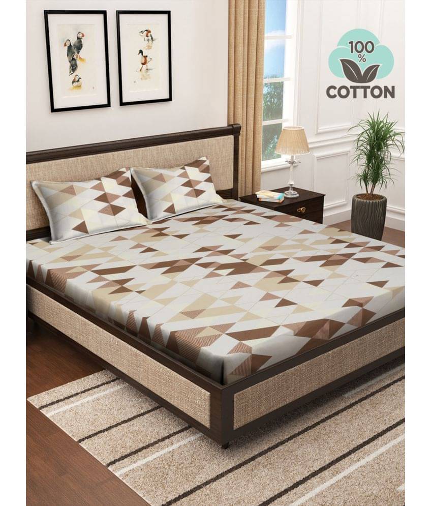     			Klotthe Cotton Geometric 1 Double King Size Bedsheet with 2 Pillow Covers - Brown