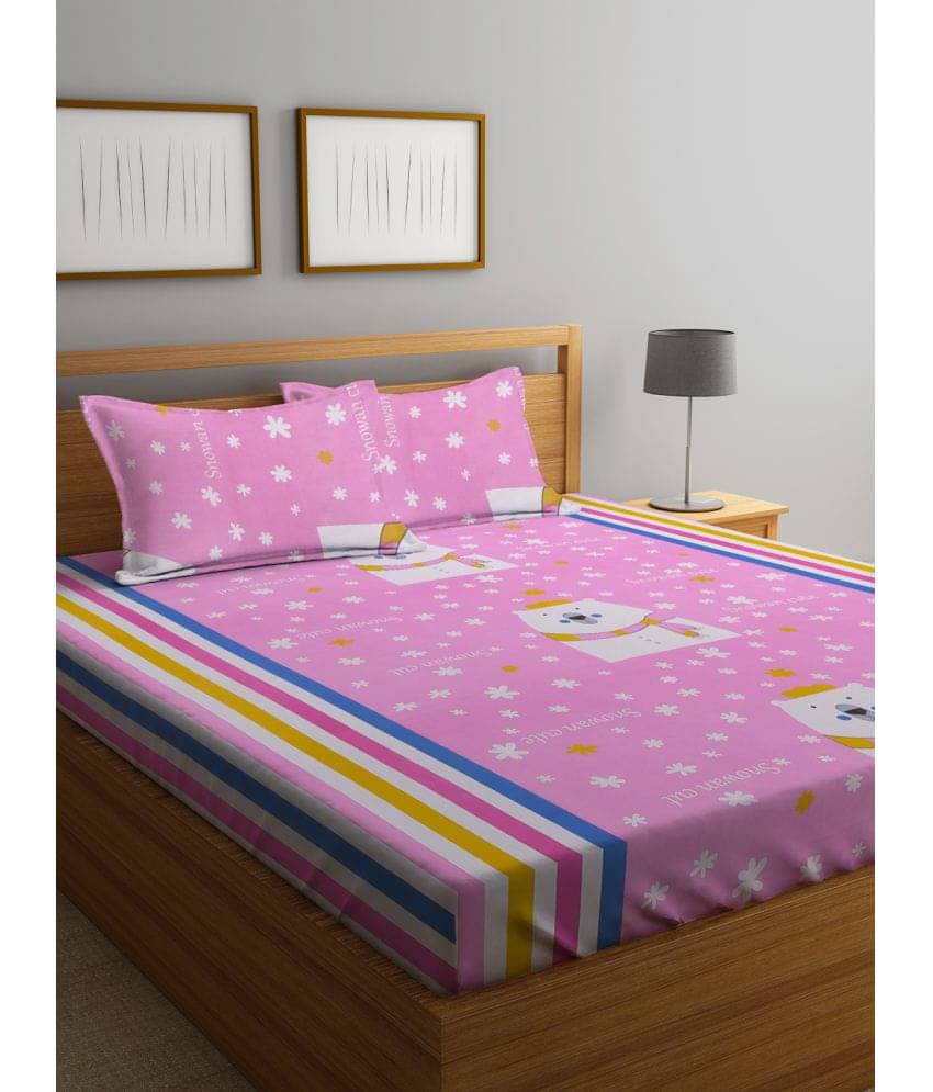     			Klotthe Cotton Humor & Comic 1 Double King Size Bedsheet with 2 Pillow Covers - Pink