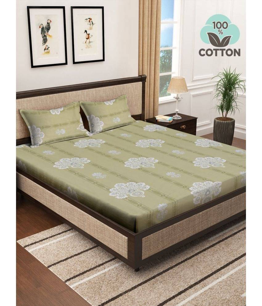     			Klotthe Cotton 1 Double King Bedsheet with 2 Pillow Covers ( Light Green )