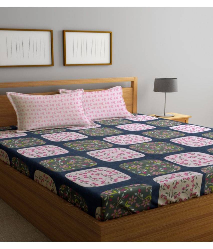 Klotthe Poly Cotton Floral 1 Double King Size Bedsheet with 2 Pillow Covers - Navy Blue     			Klotthe Poly Cotton Floral 1 Double King Size Bedsheet with 2 Pillow Covers - Navy Blue