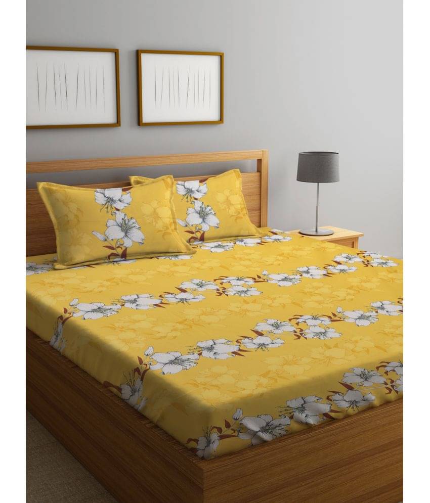     			Klotthe Poly Cotton 1 Double King Bedsheet with 2 Pillow Covers ( Yellow )