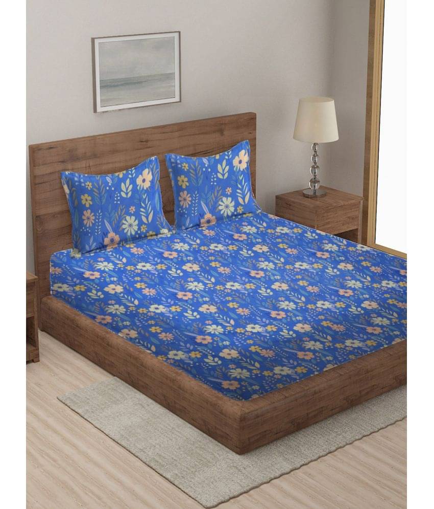 Klotthe Poly Cotton Floral 1 Double King Size Bedsheet with 2 Pillow Covers - Blue Klotthe Poly Cotton Floral 1 Double King Size Bedsheet with 2 Pillow Covers - Blue