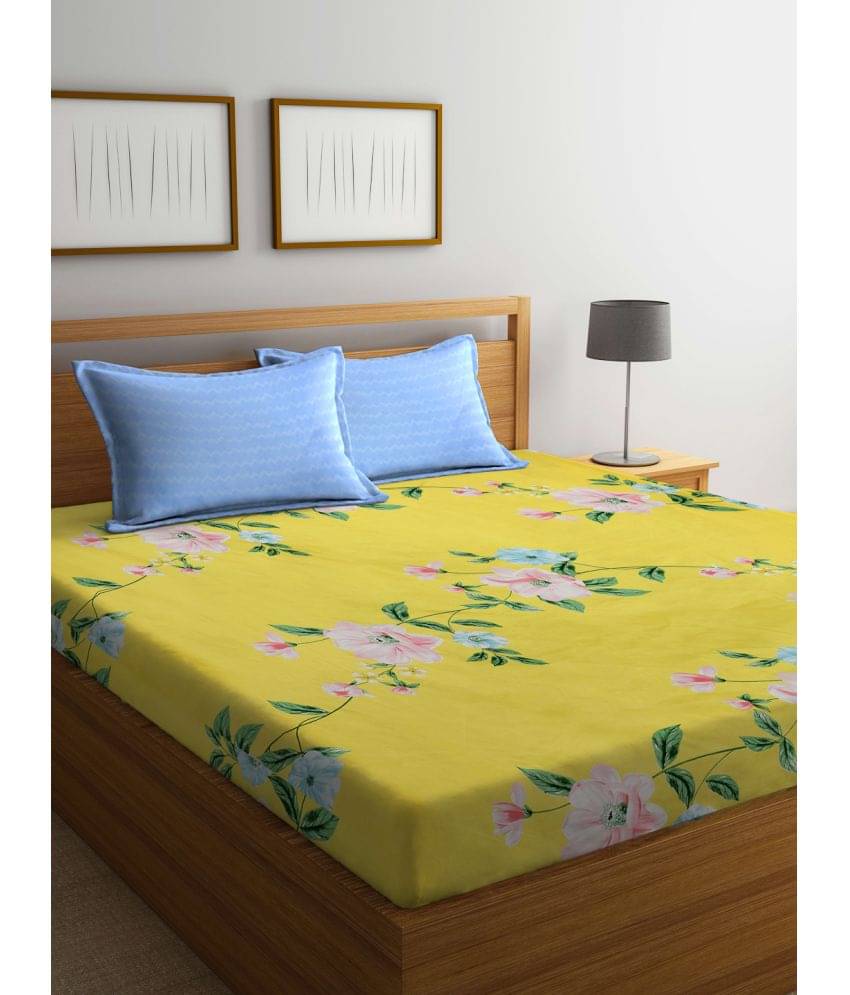     			Klotthe Poly Cotton 1 Double King Bedsheet with 2 Pillow Covers ( Yellow )