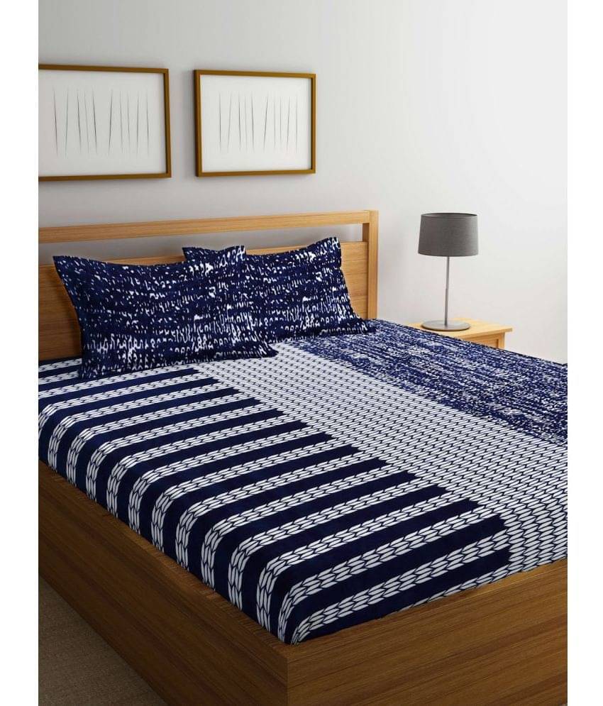     			Klotthe Woollen Abstract 1 Double King Size Bedsheet with 2 Pillow Covers - Blue