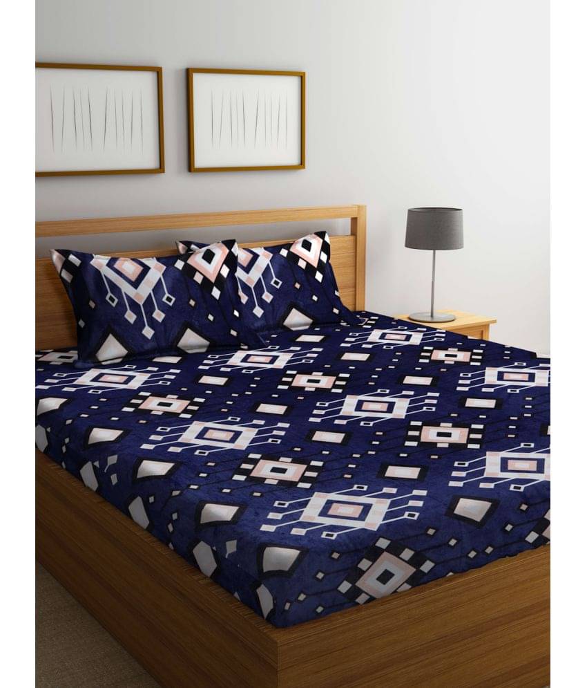     			Klotthe Woollen 1 Double King Bedsheet with 2 Pillow Covers ( Blue )