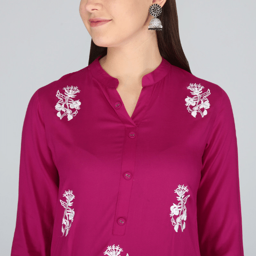     			MAUKA Rayon Printed Straight Women's Kurti - Pink ( Pack of 1 )