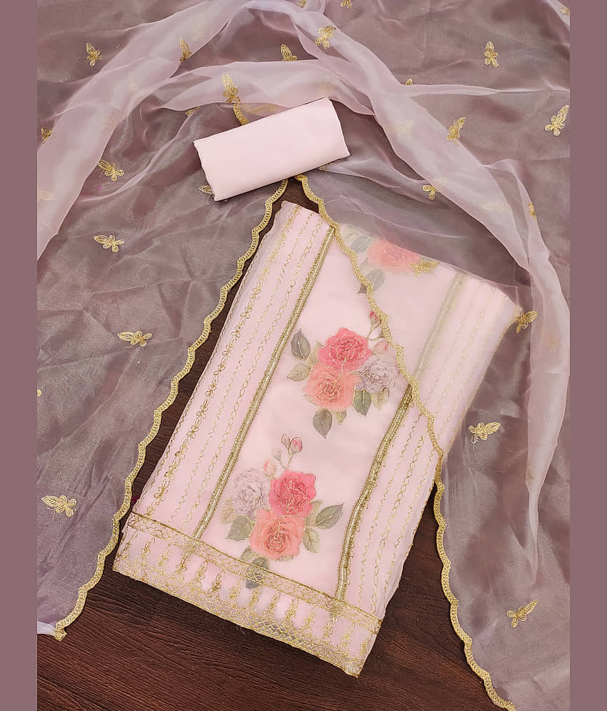 MEHZEEL FAB Unstitched Organza Embroidered Dress Material - Pink ( Pack of 1 ) - Unstitched Fabrics | Buy online on ZillyBuy