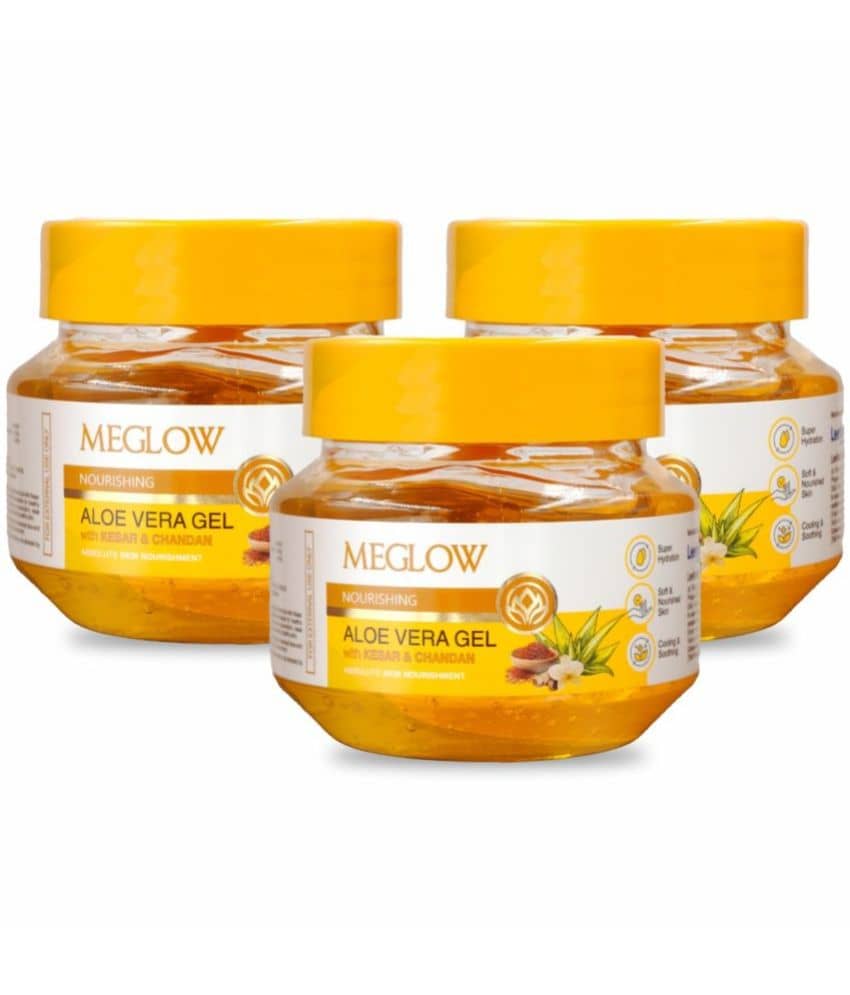 Meglow Pure Aloe Vera Gel with Kesar & Chandan Non-Sticky Paraben and Silicon Free 100g- pack of 3