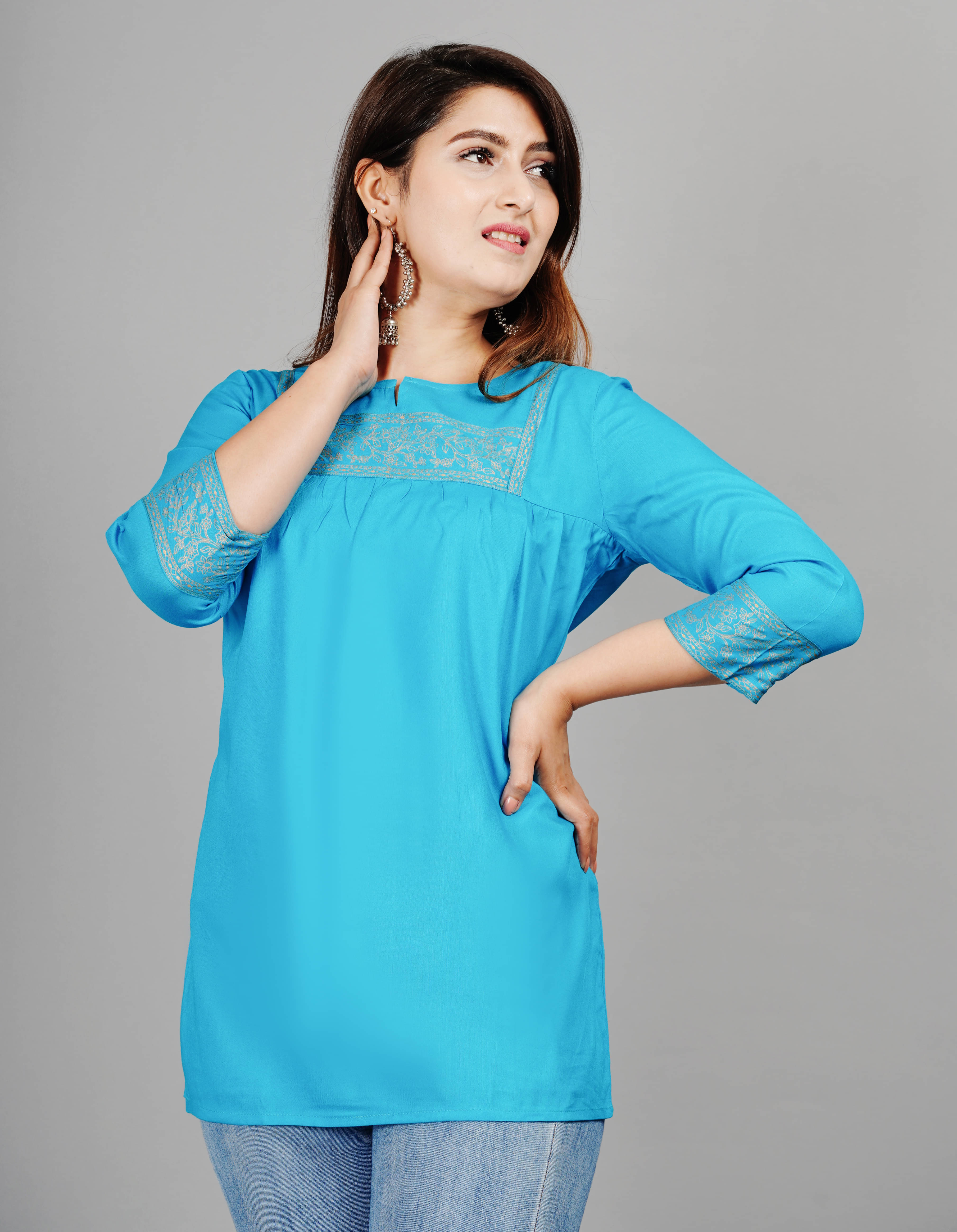     			NUPITAL Women's Rayon Regular Top ( Light Blue )